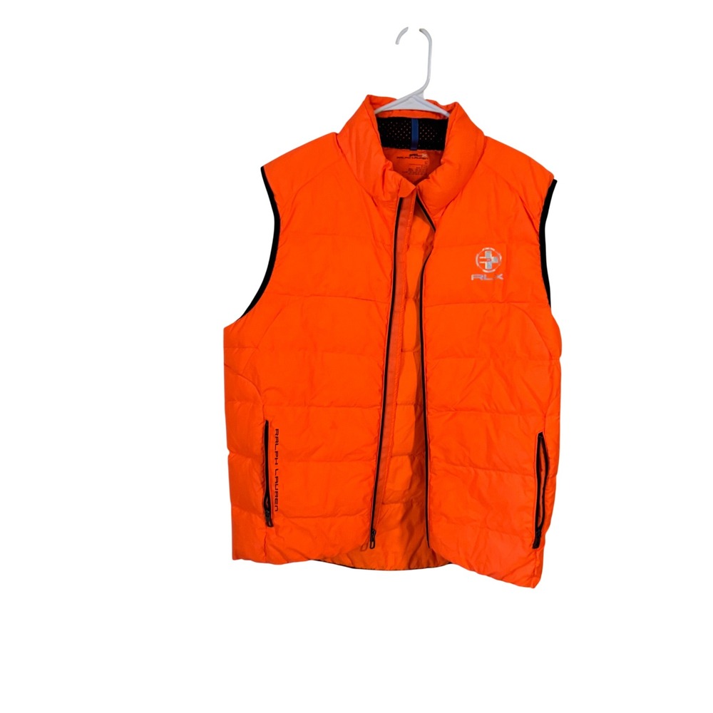 RLX Ralph Lauren Mens Orange Down Puffer Vest Large Full Zip Quilted RLX-001